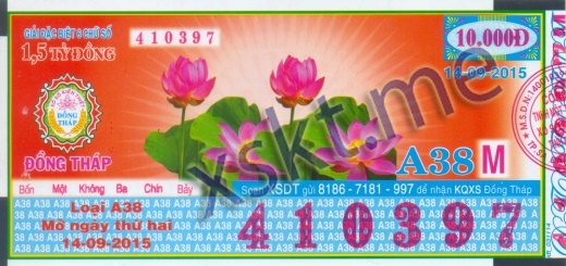 Mẫu vé sô xổ số Đồng Tháp ngày 14/9/2015