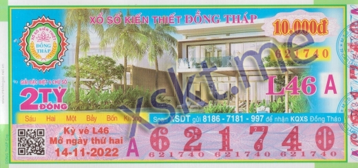 Mẫu vé sô xổ số Đồng Tháp ngày 14/11/2022