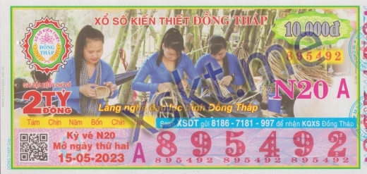 Mẫu vé sô xổ số Đồng Tháp ngày 15/5/2023