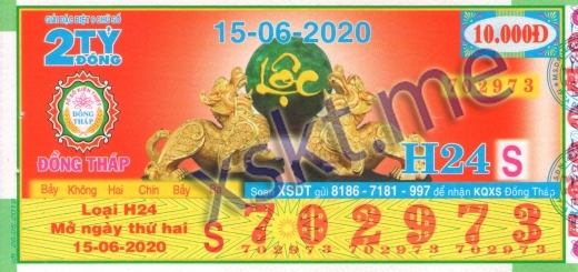 Mẫu vé sô xổ số Đồng Tháp ngày 15/6/2020