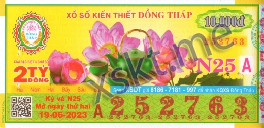 Mẫu vé sô xổ số Đồng Tháp ngày 19/6/2023