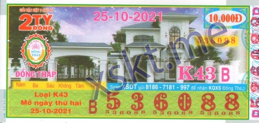 Mẫu vé sô xổ số Đồng Tháp ngày 25/10/2021