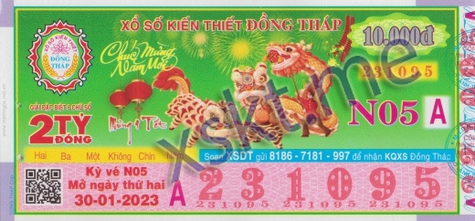 Mẫu vé sô xổ số Đồng Tháp ngày 30/1/2023