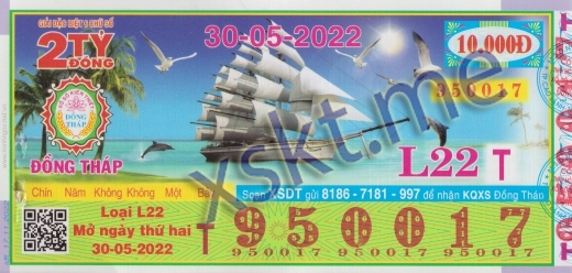 Mẫu vé sô xổ số Đồng Tháp ngày 30/5/2022