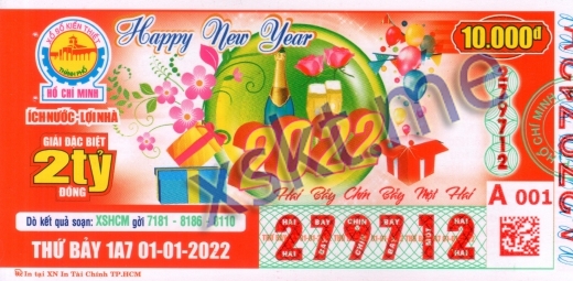 Mẫu vé sô xổ số Hồ Chí Minh ngày 1/1/2022
