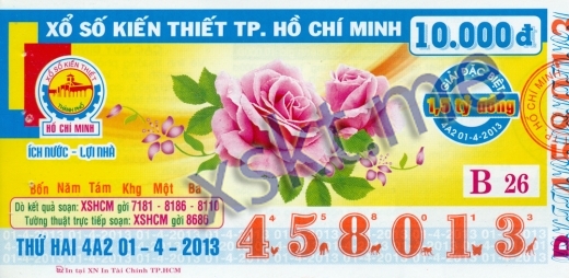 Mẫu vé sô xổ số Hồ Chí Minh ngày 1/4/2013