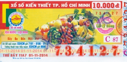 Mẫu vé sô xổ số Hồ Chí Minh ngày 1/11/2014