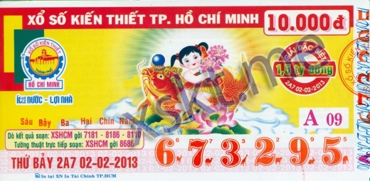Mẫu vé sô xổ số Hồ Chí Minh ngày 2/2/2013