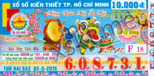 Mẫu vé sô xổ số Hồ Chí Minh ngày 2/3/2015