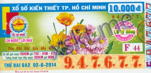 Mẫu vé sô xổ số Hồ Chí Minh ngày 2/6/2014