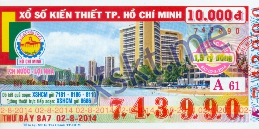 Mẫu vé sô xổ số Hồ Chí Minh ngày 2/8/2014