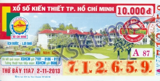 Mẫu vé sô xổ số Hồ Chí Minh ngày 2/11/2013