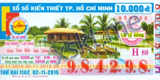 Mẫu vé sô xổ số Hồ Chí Minh ngày 2/11/2015