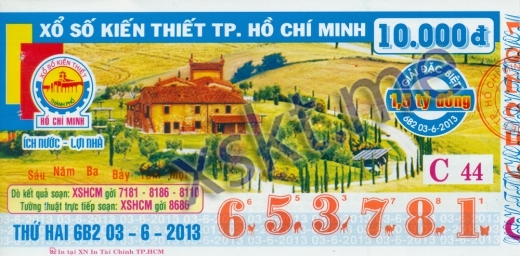 Mẫu vé sô xổ số Hồ Chí Minh ngày 3/6/2013