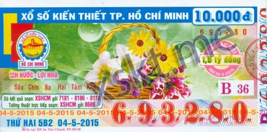 Mẫu vé sô xổ số Hồ Chí Minh ngày 4/5/2015