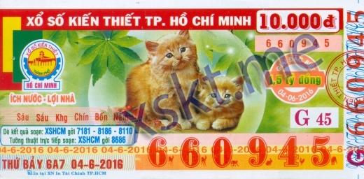 Mẫu vé sô xổ số Hồ Chí Minh ngày 4/6/2016