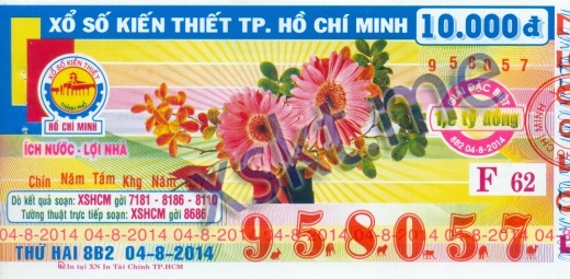 Mẫu vé sô xổ số Hồ Chí Minh ngày 4/8/2014