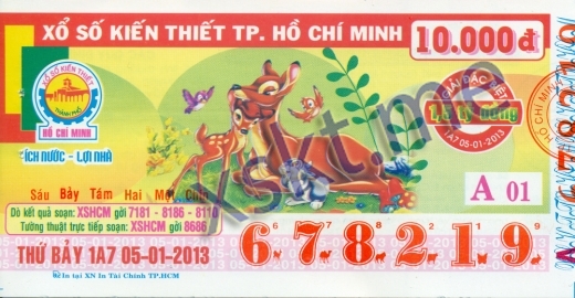 Mẫu vé sô xổ số Hồ Chí Minh ngày 5/1/2013