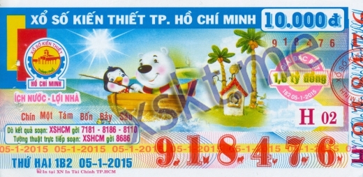 Mẫu vé sô xổ số Hồ Chí Minh ngày 5/1/2015