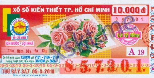 Mẫu vé sô xổ số Hồ Chí Minh ngày 5/3/2016