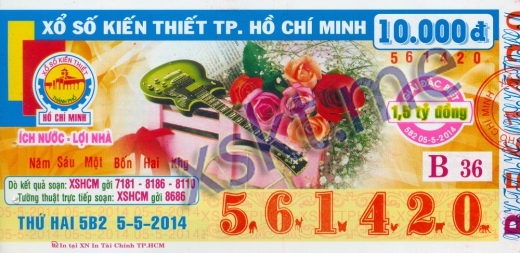 Mẫu vé sô xổ số Hồ Chí Minh ngày 5/5/2014