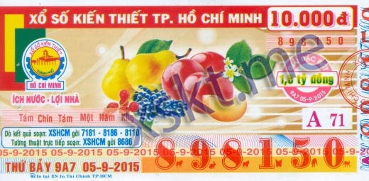 Mẫu vé sô xổ số Hồ Chí Minh ngày 5/9/2015