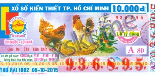 Mẫu vé sô xổ số Hồ Chí Minh ngày 5/10/2015