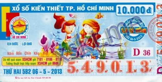 Mẫu vé sô xổ số Hồ Chí Minh ngày 6/5/2013