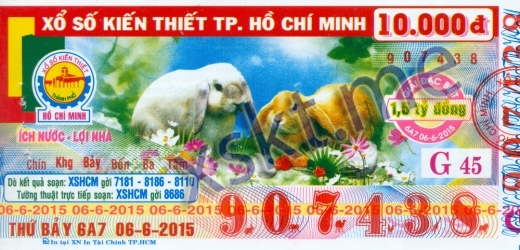 Mẫu vé sô xổ số Hồ Chí Minh ngày 6/6/2015