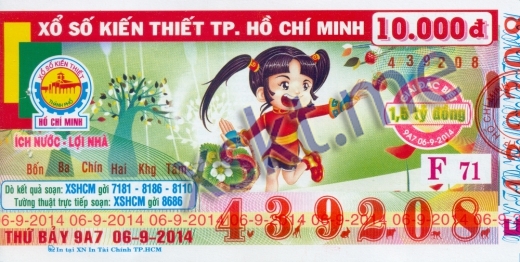 Mẫu vé sô xổ số Hồ Chí Minh ngày 6/9/2014