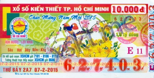 Mẫu vé sô xổ số Hồ Chí Minh ngày 7/2/2015