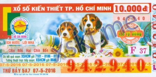 Mẫu vé sô xổ số Hồ Chí Minh ngày 7/5/2016