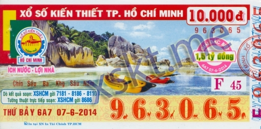 Mẫu vé sô xổ số Hồ Chí Minh ngày 7/6/2014