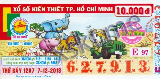 Mẫu vé sô xổ số Hồ Chí Minh ngày 7/12/2013