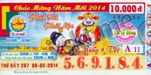 Mẫu vé sô xổ số Hồ Chí Minh ngày 8/2/2014