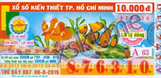 Mẫu vé sô xổ số Hồ Chí Minh ngày 8/8/2015