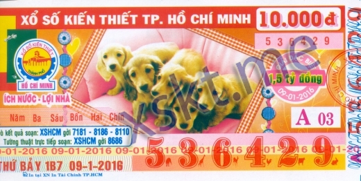 Mẫu vé sô xổ số Hồ Chí Minh ngày 9/1/2016