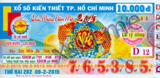 Mẫu vé sô xổ số Hồ Chí Minh ngày 9/2/2015