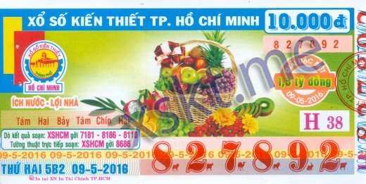 Mẫu vé sô xổ số Hồ Chí Minh ngày 9/5/2016