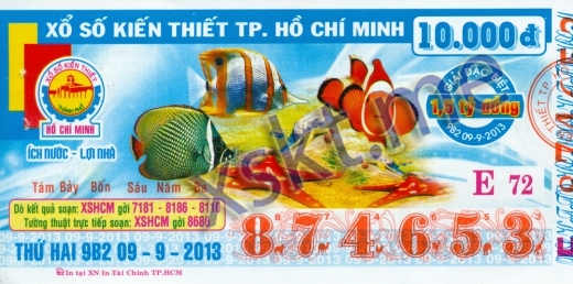 Mẫu vé sô xổ số Hồ Chí Minh ngày 9/9/2013