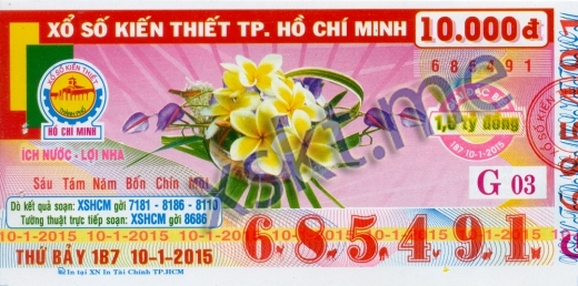 Mẫu vé sô xổ số Hồ Chí Minh ngày 10/1/2015
