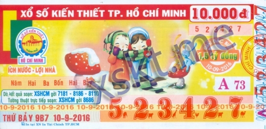 Mẫu vé sô xổ số Hồ Chí Minh ngày 10/9/2016