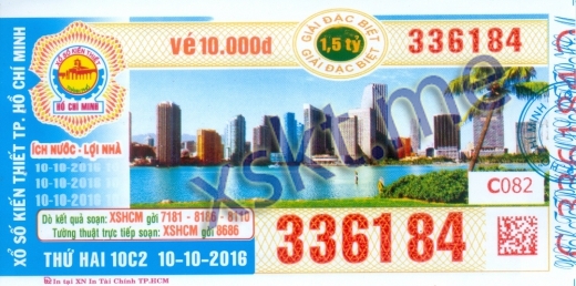 Mẫu vé sô xổ số Hồ Chí Minh ngày 10/10/2016