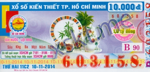 Mẫu vé sô xổ số Hồ Chí Minh ngày 10/11/2014