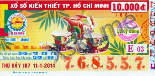Mẫu vé sô xổ số Hồ Chí Minh ngày 11/1/2014