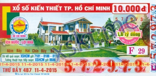 Mẫu vé sô xổ số Hồ Chí Minh ngày 11/4/2015