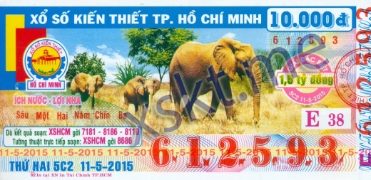 Mẫu vé sô xổ số Hồ Chí Minh ngày 11/5/2015