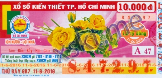 Mẫu vé sô xổ số Hồ Chí Minh ngày 11/6/2016