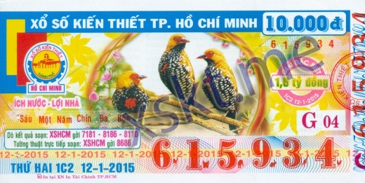 Mẫu vé sô xổ số Hồ Chí Minh ngày 12/1/2015