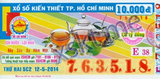 Mẫu vé sô xổ số Hồ Chí Minh ngày 12/5/2014